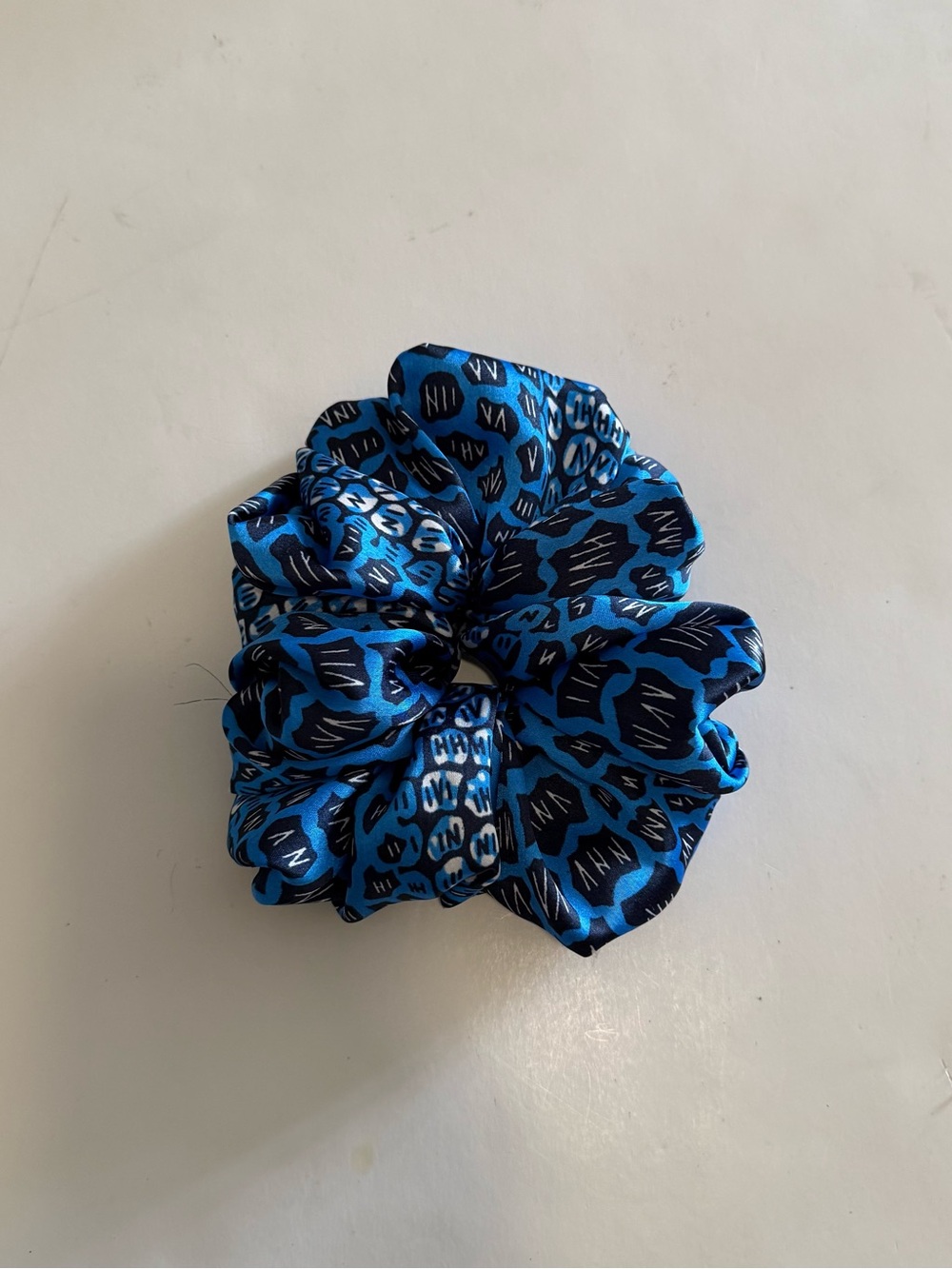 Blue Leopard Satin Scrunchie - Fashion Hair Accessory
